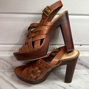 Vince Camuto Brown Platform Sandals with Chunky Heel